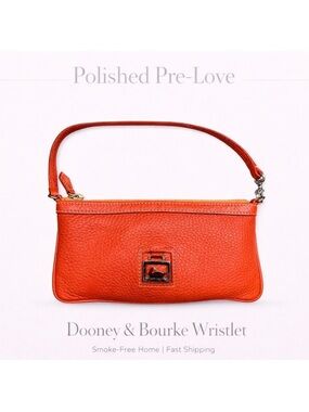 Dooney & Bourke Orange Pebbled Leather Wristlet Bag | Small Shoulder Purse